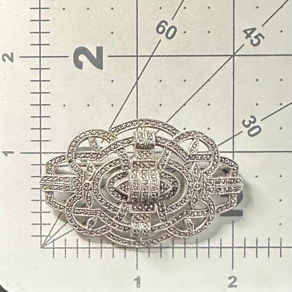 Antique Art Deco 1920s 1930s sterling silver genuine marcasite pin brooch - Picture 9 of 10